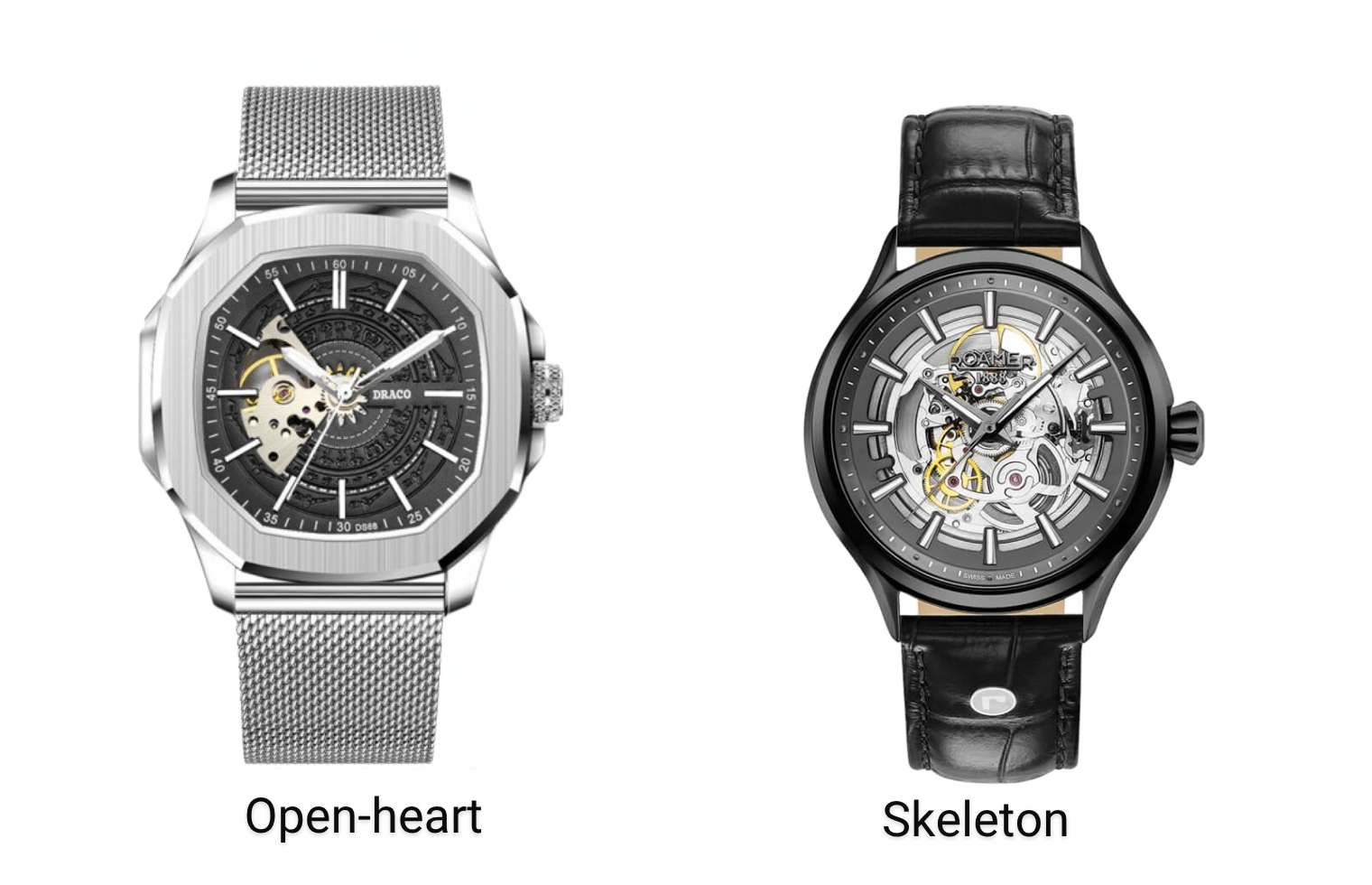 So sánh đồng hồ Open Heart và Skeleton